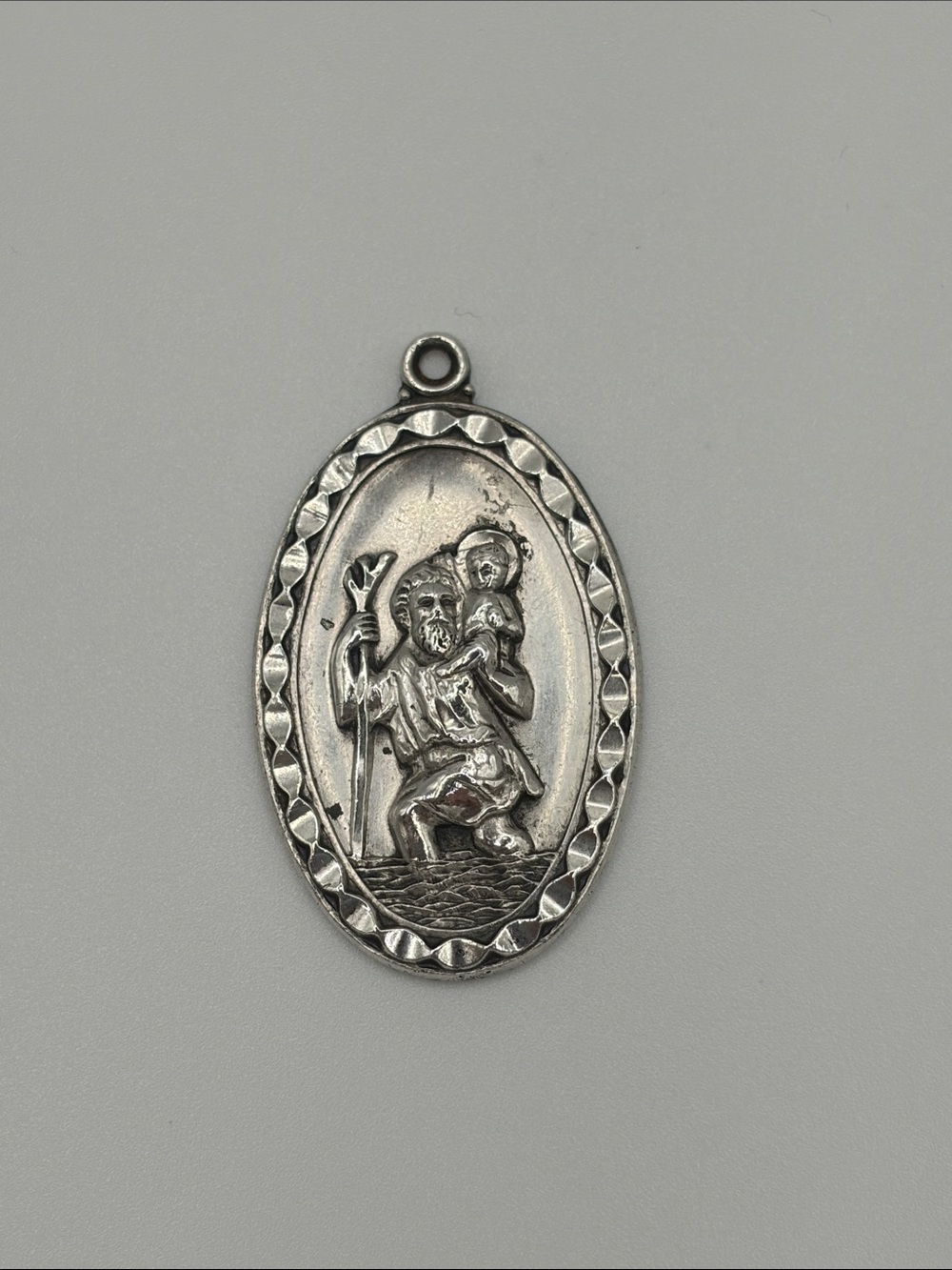 Large Hayward Sterling Silver 925 St. Christopher Oval Pendant Charm